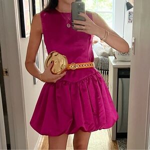 Maje magenta bubble dress satin - Vibrant Pink Satin Mini Dress